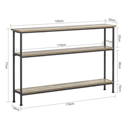 Smalt konsolbord med 3 hylder, sort / brun
