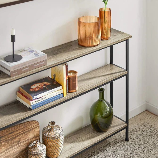Smalt konsolbord med 3 hylder, sort / brun