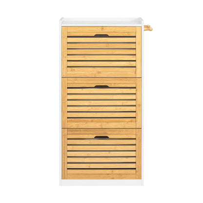 Elegant skoskab med vippeskuffer, hvid / naturfarvet
