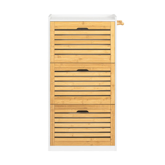 Elegant skoskab med vippeskuffer, hvid / naturfarvet