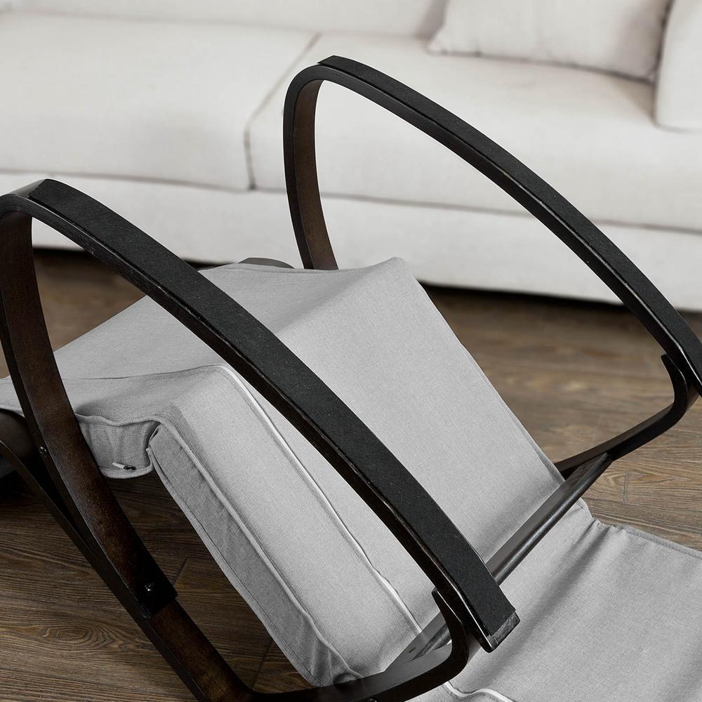 Gyngestol med justerbar fodstøtte i stof og birkstræ, grå