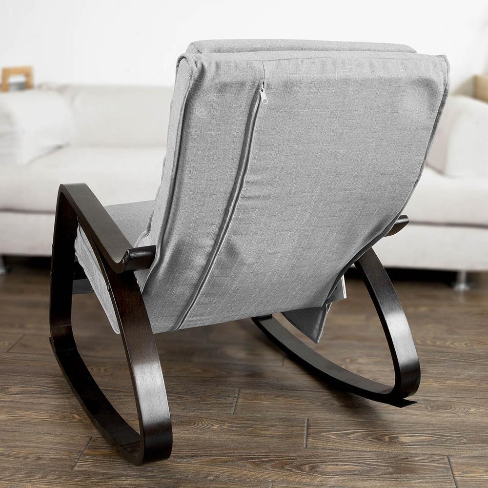 Gyngestol med justerbar fodstøtte i stof og birkstræ, grå