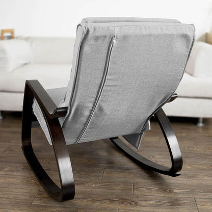 Gyngestol med justerbar fodstøtte i stof og birkstræ, grå