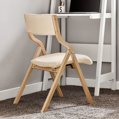 Klapstol med hynde in birkstræ og stof, beige