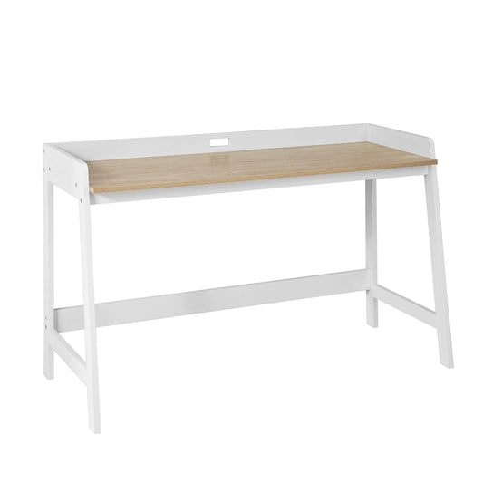 Skrivebord med stor naturfarvet bordplade, hvid