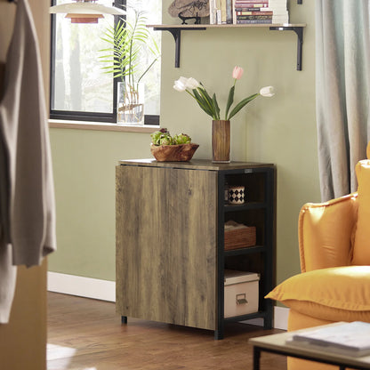 Pladsbesparende klapbord med 3 bordplader, sort / brun