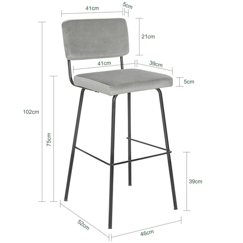 Sæt med 2 stk. barstole i elegant design, grå