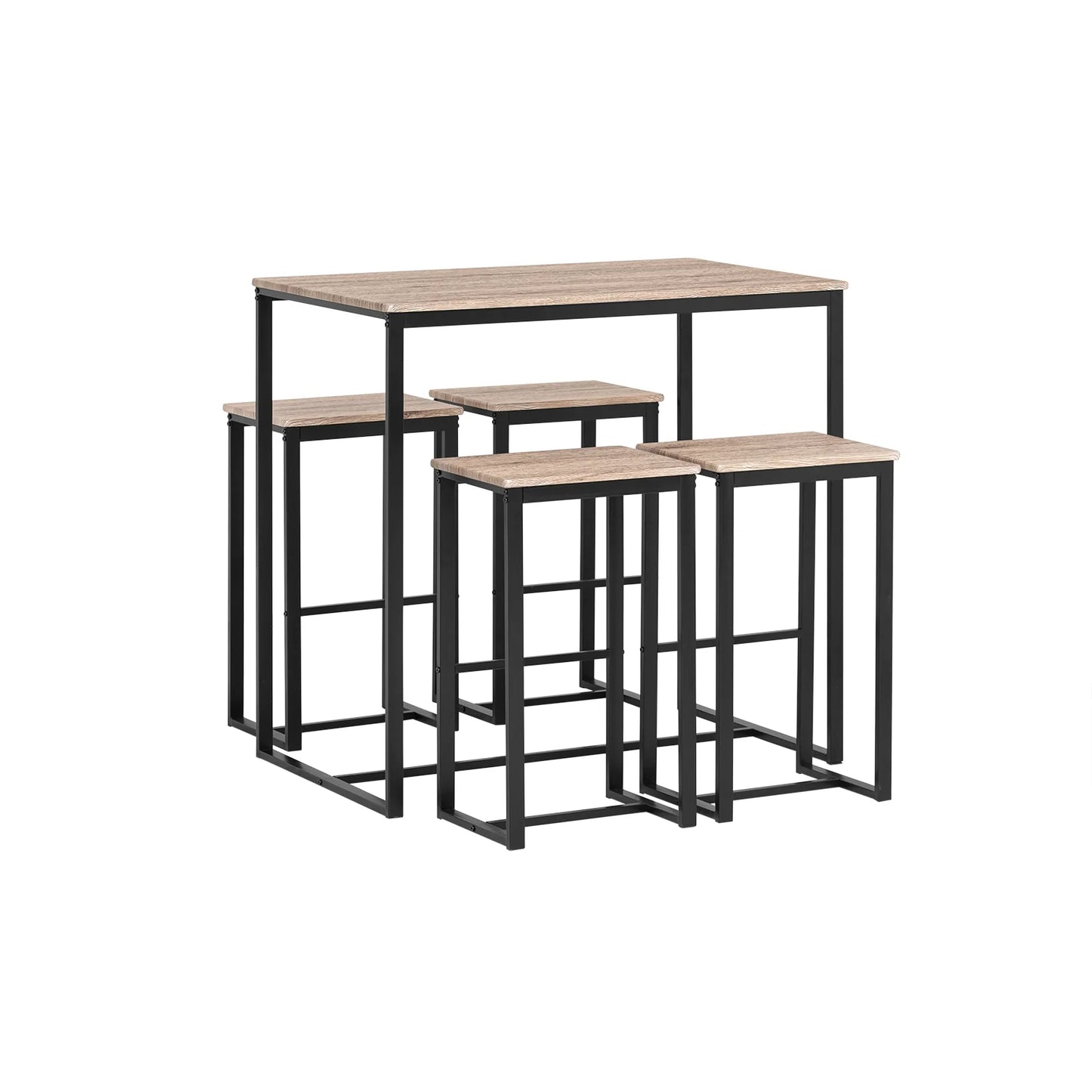 Moderne køkkenbord med sort stel og 4 stole, træfarvet