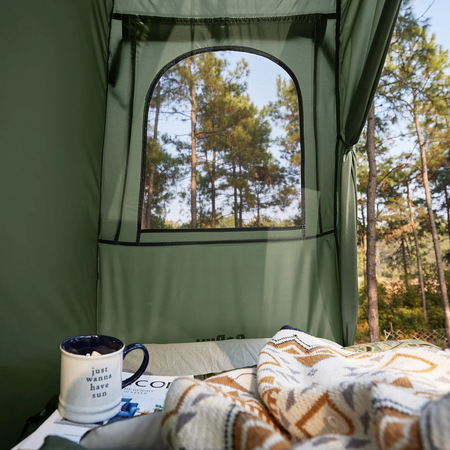 Telt med soveplads til camping, grøn