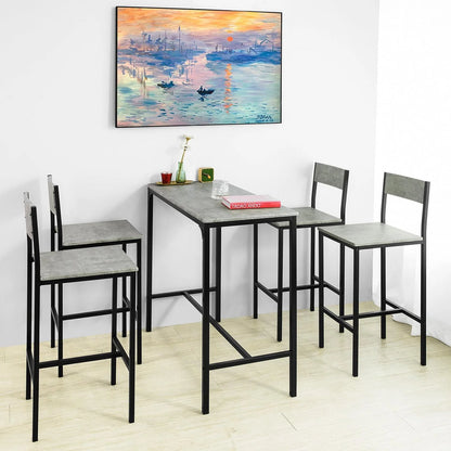 Højt køkkenbord med 4 stole, grå