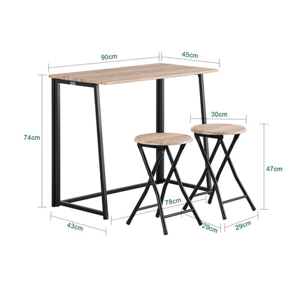 Bordsæt med 2 stole og sammenklappelig funktion, sandfarvet