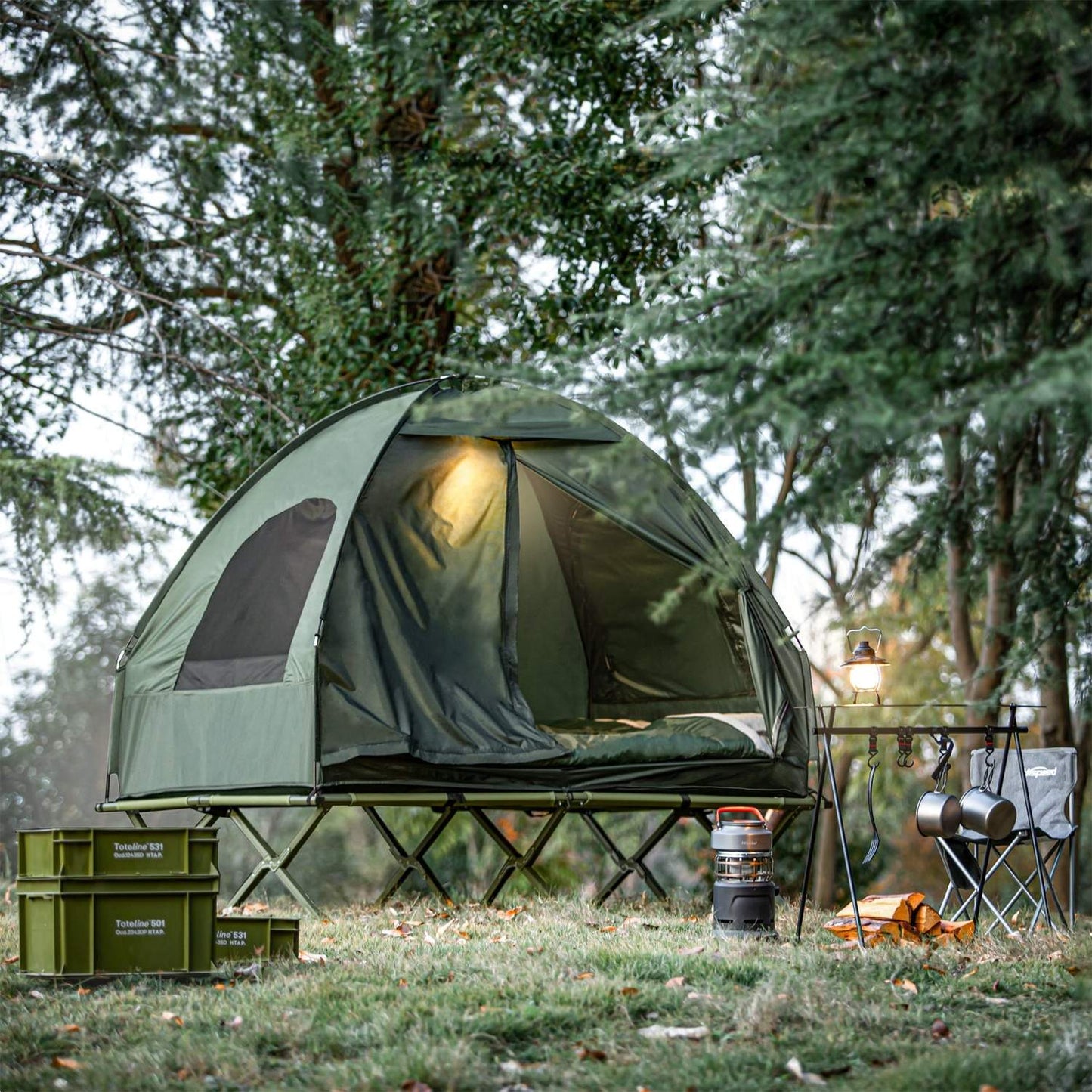 Telt med dobbelt soveplads til camping, grøn