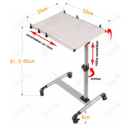 Laptopbord med hjul og justerbar højde, hvid