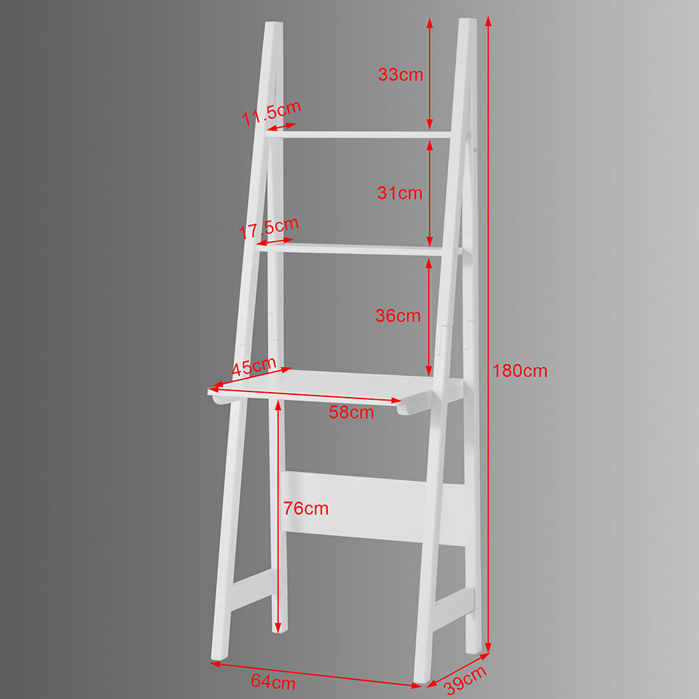 Pladsbesparende skrivebord med hylder, hvid