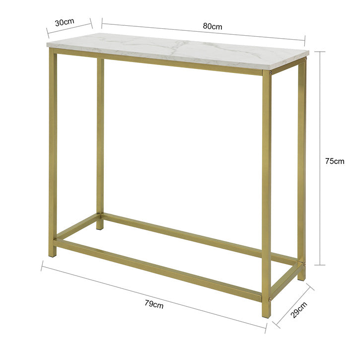 Konsolbord med bordplade i marmor-look, guldfarvet