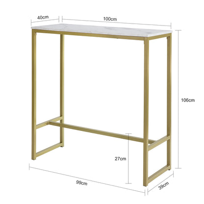 Konsolbord / barbord / arbejdsbord med plade i marmor-mønster, hvid / guld