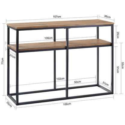 Konsolbord med 2 hylder, brun / sort