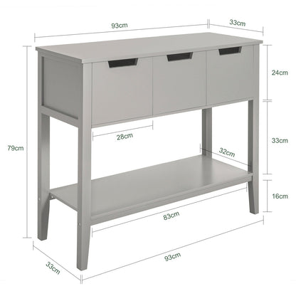 Skænk / konsolbord med 3 skuffer, grå