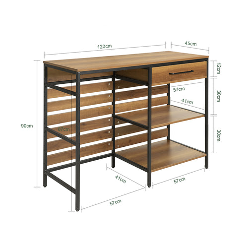 Køkkenbord med 1 skuffe og 2 hylder, brun / sort