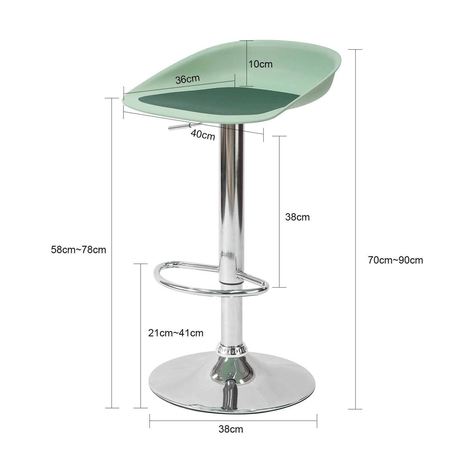 Moderne køkkenstol / barstol med justerbar højde, grøn