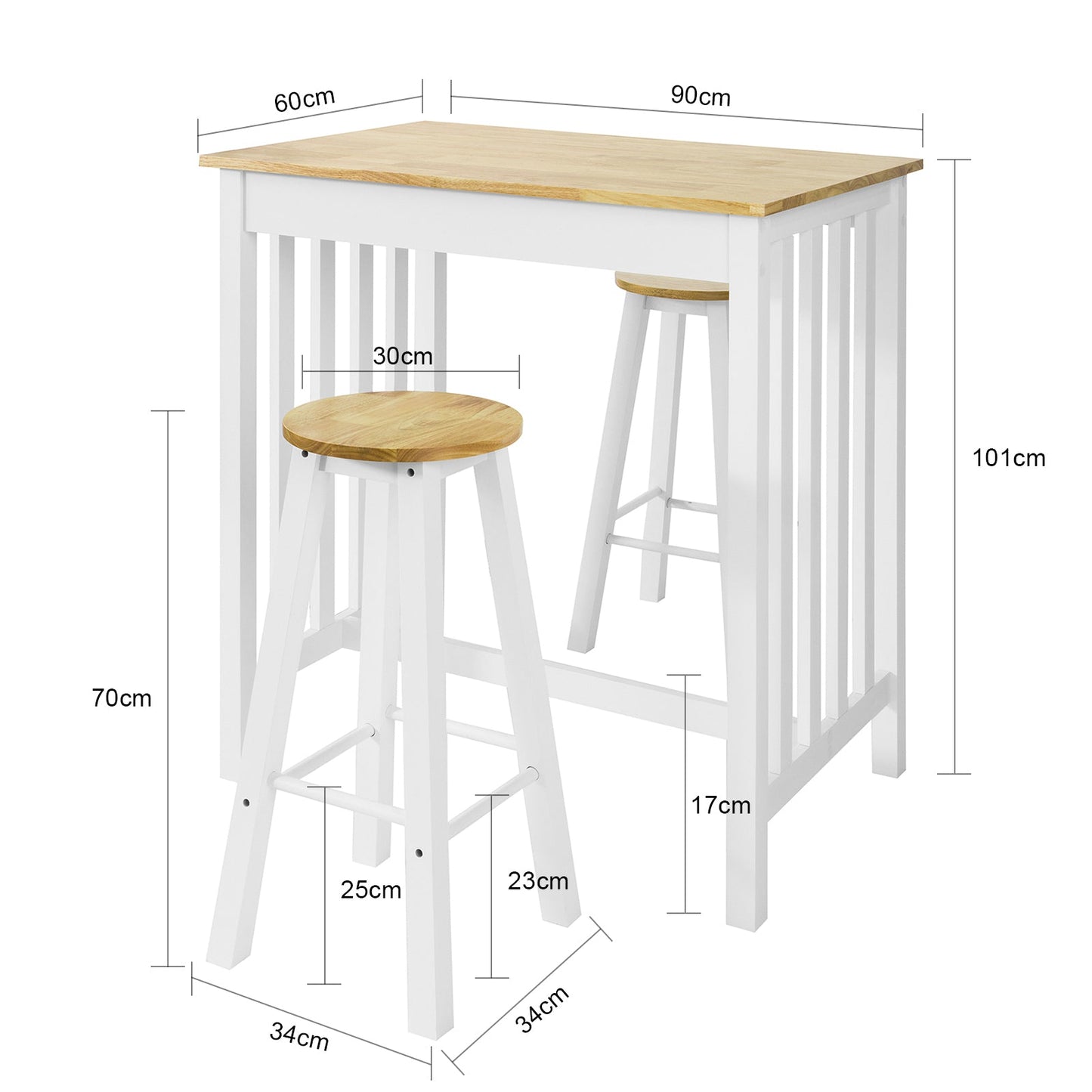 Sæt med køkkenbord og 2 stole, naturfarvet / hvid