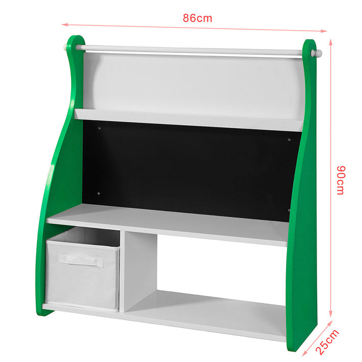 Tavle med opbevaringsplads til børn, grøn / hvid