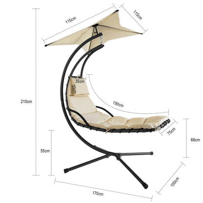 Gyngestol med pude og solskærm, beige