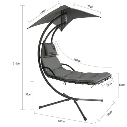 Gyngestol med pude og solskærm, grå