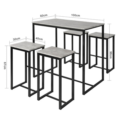 Moderne køkkenbord med sort stel og 4 stole, grå