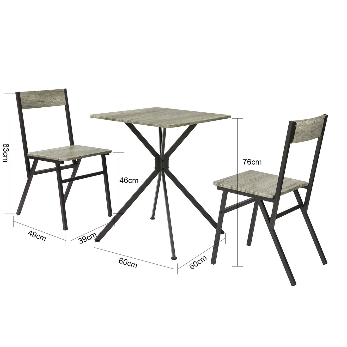 Cafebord med 2 stole, grå