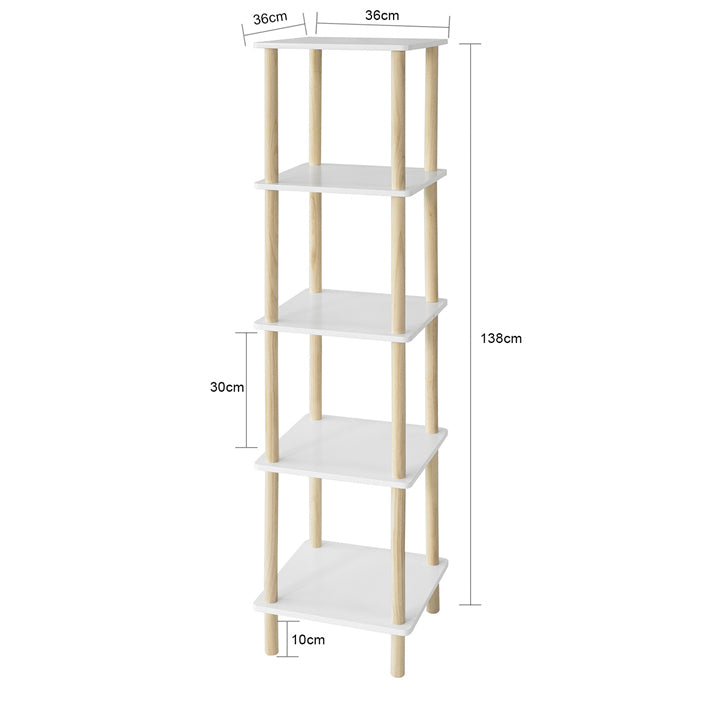 Hvid træreol med 5 hylder